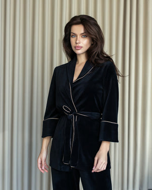 Evelina black three piece velour suit