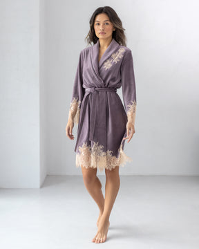 Marielle lace-trimmed velor robe
